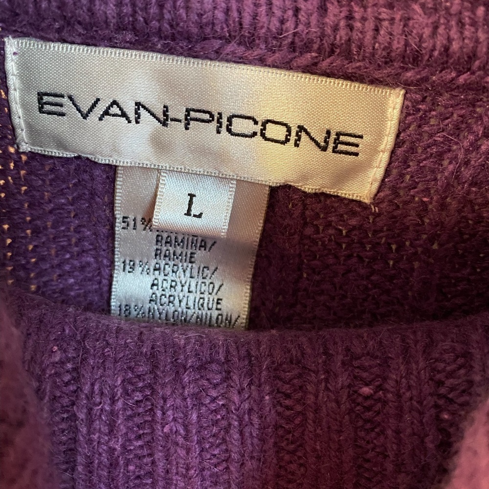 Evan Picone turtleneck sweater with cable knit, purple, size large. - Picture 3 of 4